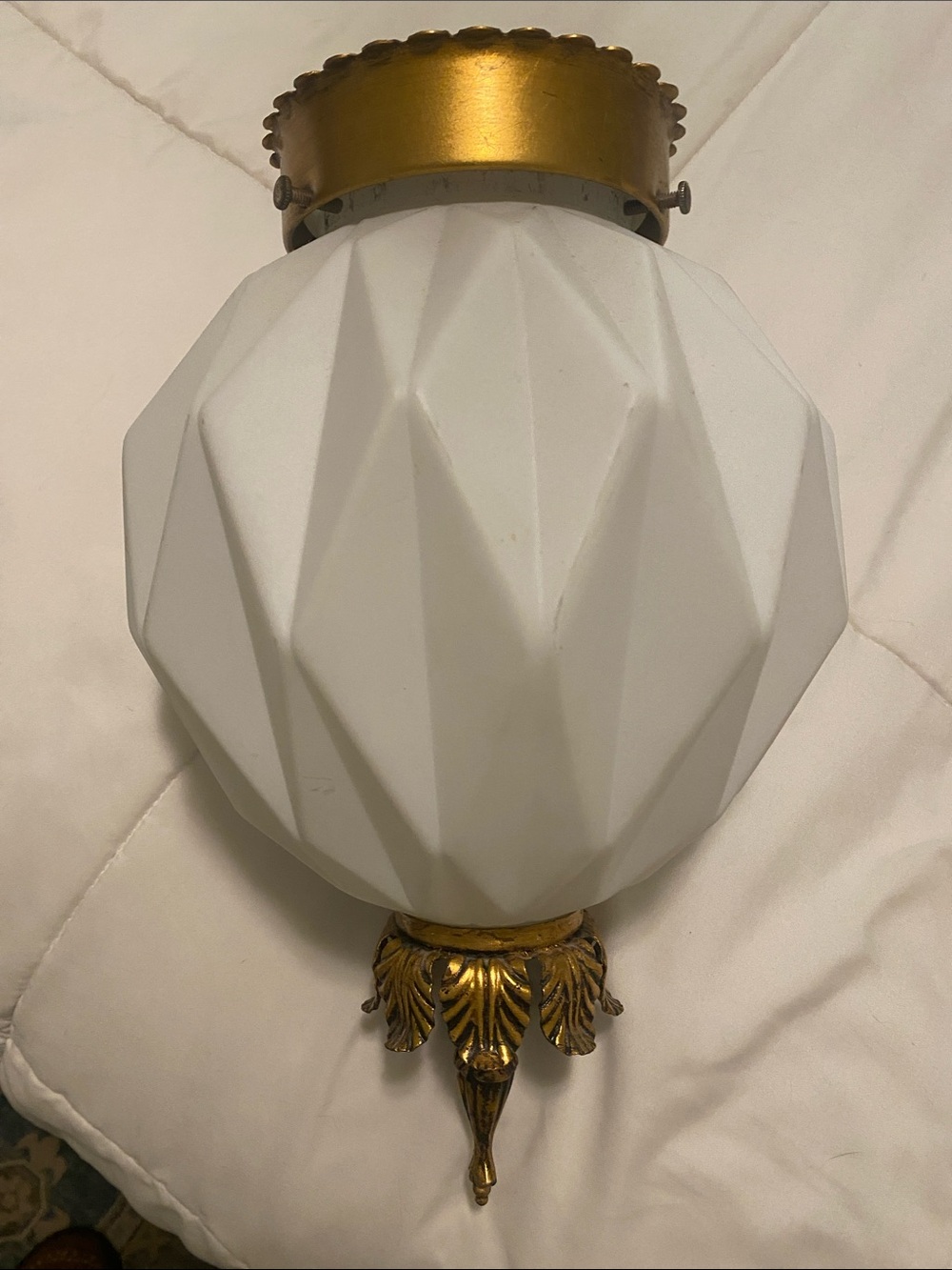 Mid-century art, deco, white glass, geometric ceiling light